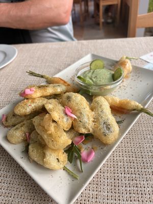 tempura carrot and frickles   at El Invernadero in Fuerteventura
