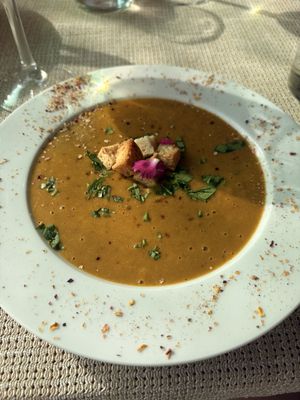 Lentil curry soup   at El Invernadero in Fuerteventura