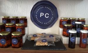 Matcha sauce: Olive oil, sunflower and pumpkin seed, peanut, red chili, salt, pepper, date and blueberries. at Vertical Pop Up Store in La Paz