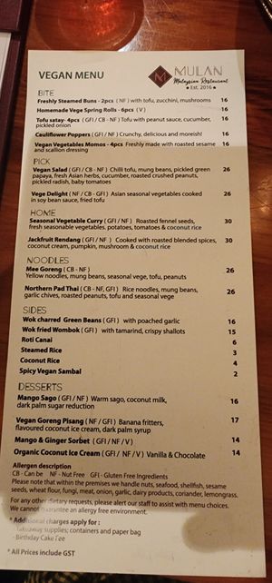 Menu - May 2025 at Mulan in Auckland