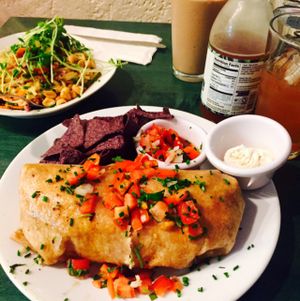 Garden Fresh Burrito, Chocolate Smoothie and Pad Thai! at Good Karma Cafe in Red Bank
