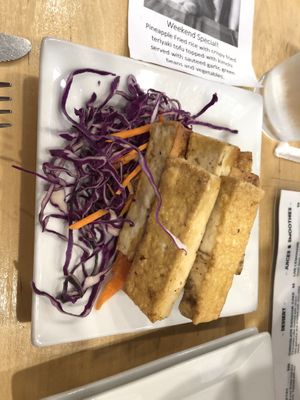 
Baked tofu strips 

  at Good Karma Cafe in Red Bank