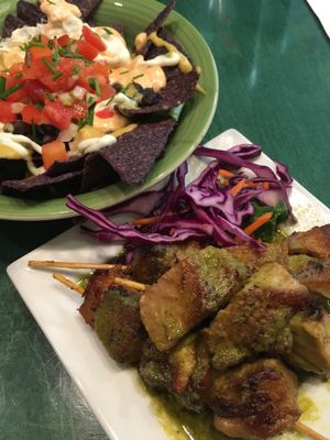 Chimichurri style seitan sticks & Loaded Nachos  at Good Karma Cafe in Red Bank