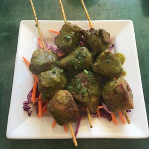 Seitan kabobs app at Good Karma Cafe in Red Bank