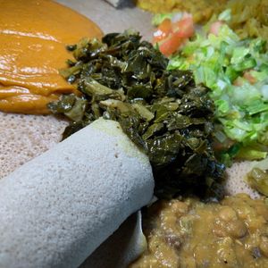 Gomen: Chopped Collared Greens simmered with Onions & Garlic (Part of the Vegetarian Combos, which are also Vegan) at Gojo Ethiopian Cuisine in Grand Rapids