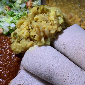 Tikil Gomen: Sliced Cabbage & Carrots cooked in a mild Sauce (Part of the Vegetarian Combos, which are also Vegan) at Gojo Ethiopian Cuisine in Grand Rapids
