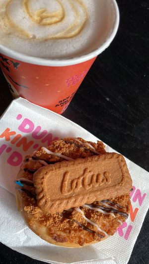 Vegan donut and plantbased (almond) latte at Dunkin' in Tilburg