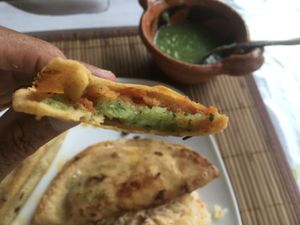 quesadillas fritas de tinga de zanahoria guisada con chipotle y salsa verde at HARI in Cuernavaca