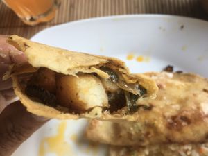 quesadillas fritas de papas con rajas  at HARI in Cuernavaca