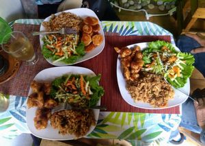 Chinese inspired rice with tempura and salad at HARI in Cuernavaca