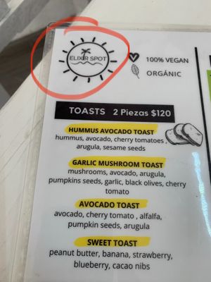 Menu at Elixir Spot in Puerto Vallarta