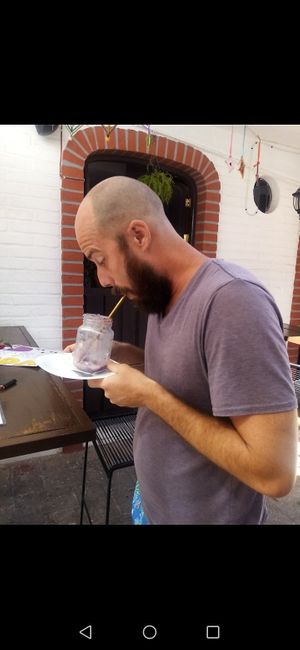 I asked him to pose the pic. He said the drink is finished. I said the pic will show how much he enjoyed it:) at Elixir Spot in Puerto Vallarta