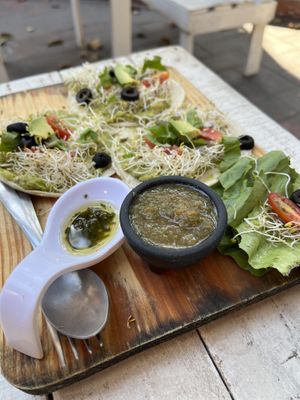 Avocado « toast » on corn tortillas   at Elixir Spot in Puerto Vallarta