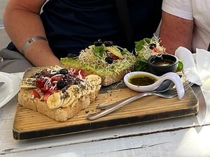 Fruit toast and avocado toast. Both were delicious!  at Elixir Spot in Puerto Vallarta