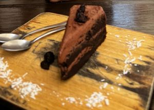 Gluten and sugar free chocolate cake  at Elixir Spot in Puerto Vallarta