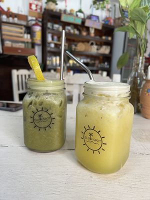 Green juice & agua del dia  at Elixir Spot in Puerto Vallarta