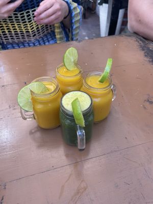 3 all good shots, 1 spirulina life shot  at Elixir Spot in Puerto Vallarta