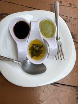 Sauces for the poke life bowl  at Elixir Spot in Puerto Vallarta