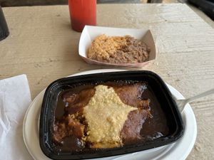 Vegan enchilada and rice and beans   at Emma's Tamales in Sacramento