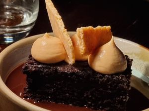 BLACK SESAME VEGAN CHOCOLATE, COCONUT CARAMEL CREAM,  COCONUT CRISPS $16 at Madame Wu in Brisbane