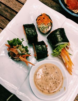 Raw veg Japanese sushi rolls at The Vegetarian in Phnom Penh