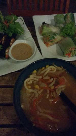 sushi, springrolls and noodlesoup at The Vegetarian in Phnom Penh