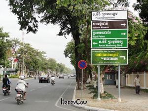 Signage at street 240 from Norodom Blvd at The Vegetarian in Phnom Penh
