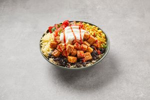 Latin Tempeh Bowl (vegan without the cheese and sour cream) at Jimmy Green in Eindhoven