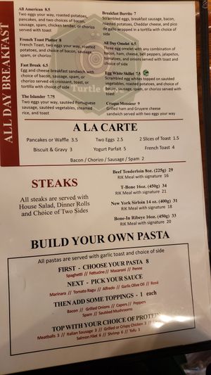 Menu at Turtle Cove  in Jinhae