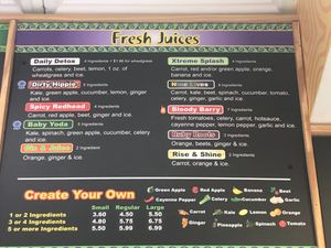 Fresh juice menu at Xtreme Juice in Tampa