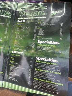 Menu options   at Milky  in Belgrade