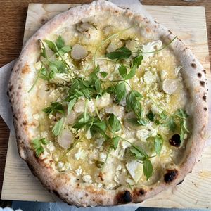 Cauliflower, pickled strawberries and vegan cheese I think  at Far i hatten in Malmo