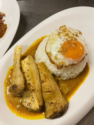 grill mushroom w/ Malaysian curry and rice. at LA EAT 嚟食 in Outlying Islands
