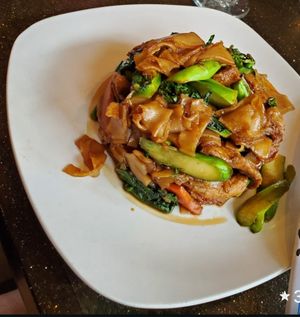 Vegan pad see eew. You can get with vegan chicken, vegan beef or mock duck. Large portion sizes. It was delicious.. at Thai Thani in Celebration