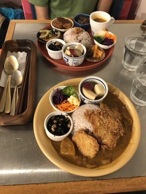 Plant based plate and katsu curry — both super yummy!! 😋  at CBD Green in Okayama