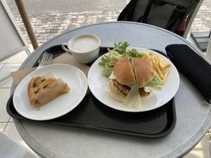 Vegan hamburger with fries, apple pie, and a coffee! at Whitely by Toriba Coffee in Hayama