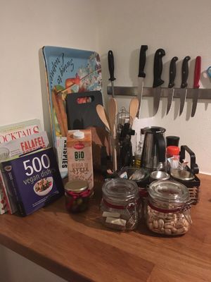 Welcome treats and more! Biscuits, pistachios, olives, oat milk, and more! Everything thought out to the smallest detail.  at Quinta Rio de Oliveira in Vila Cha Covas