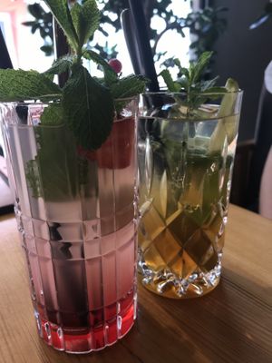 selfmade limo with berries and litchi  at BOA Asia Vegan in Lueneburg