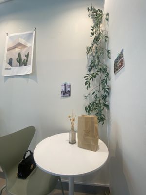 quiet corner table!  at Vegan Mood in Incheon