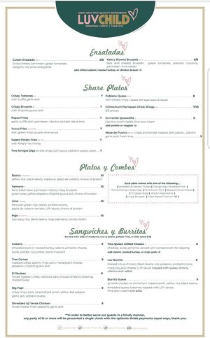 Luv Child Menu! Nice place in Tampa! at Luv Child in Tampa