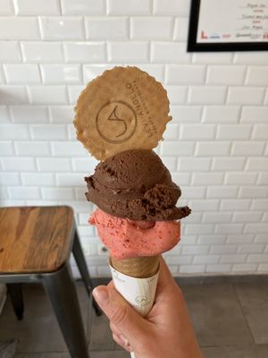 Chocolate orange & strawberry sorbet   at Levi Angelo Gelato & Chocolate in Malaga