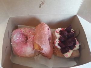 Red velvet, rose and a plain vanilla at Little Vessels Donut Co in Honolulu