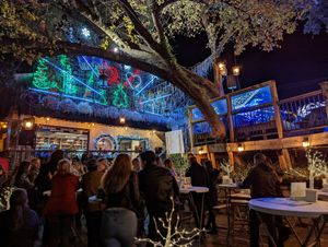 The holiday light show is best considered a side dish to the company of friend(s).  A cup of hot tea and vegan treats can be acquired in the main café on the way in.  at Mozart's Coffee Roasters in Austin