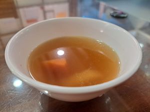 Complimentary soup at Huì Lái SùShí 慧萊素食 in Hualien