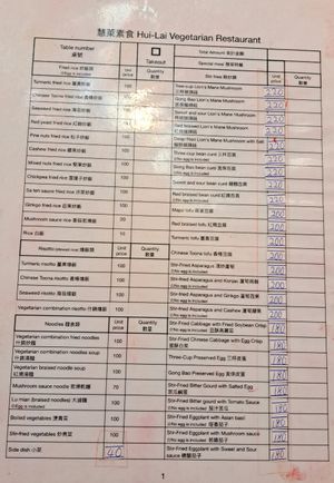 Menu at Huì Lái SùShí 慧萊素食 in Hualien