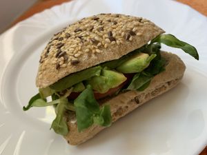 Sandwich with chia seeds and avocado at 3Roses in Ljubljana