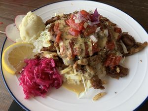 Cheesy chicken over rice at Rotton 六屯 in Chatan