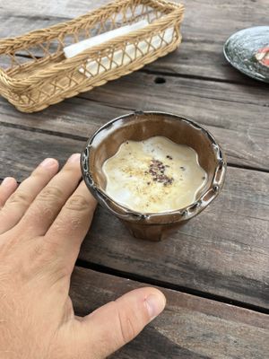 coconut coffee with cacao nibs   at Rotton 六屯 in Chatan