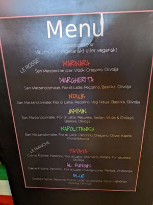 Menu - pizzas at La Piccola Nonna Pizza in Stockholm