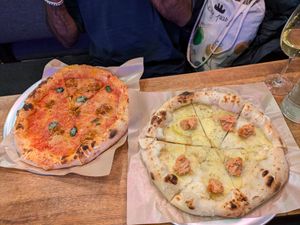 Nduja on the left, patata on the right at La Piccola Nonna Pizza in Stockholm